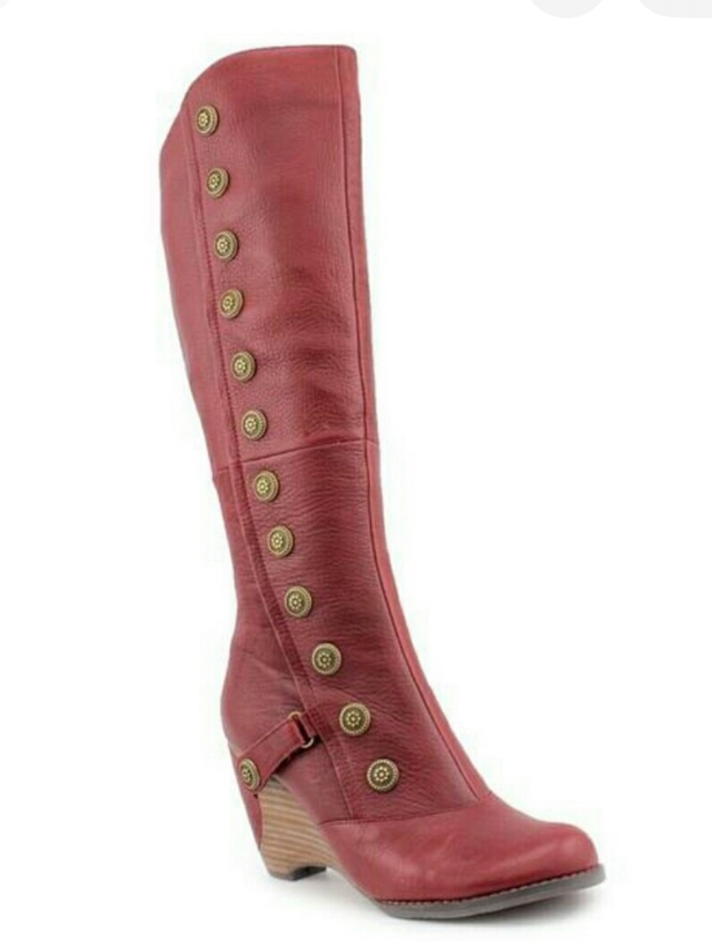 Miz Mooz Shannon Boho Tall Button-Accent Leather Boot in Bordeaux Red UGC Sz 8.5